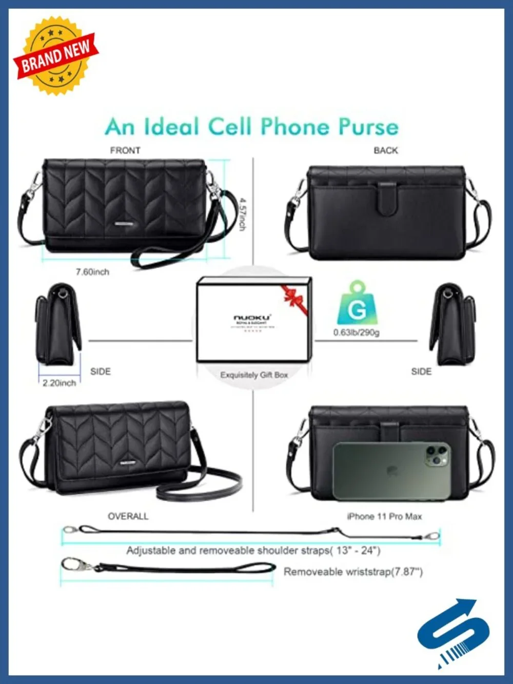 RFID Blocking Crossbody Bag Wallet with Wristlet & Shoulder Strap, Faux